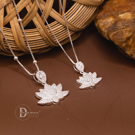 Sparkling Lotus 925 Silver Pendant Necklace - Cubic Zirconia Edition