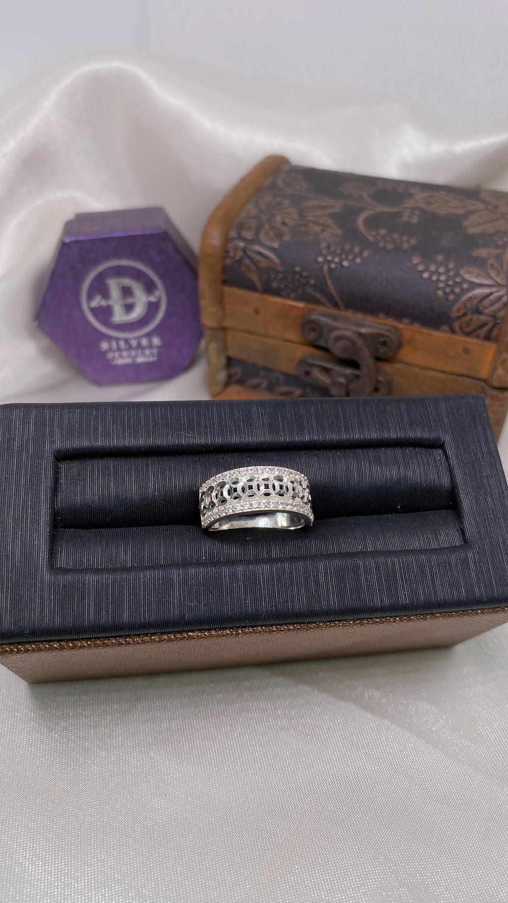 Nhẫn Bản Kim Tiền Viền Bi Móc Máy - Lucky Coin Silver Ring 2388NT