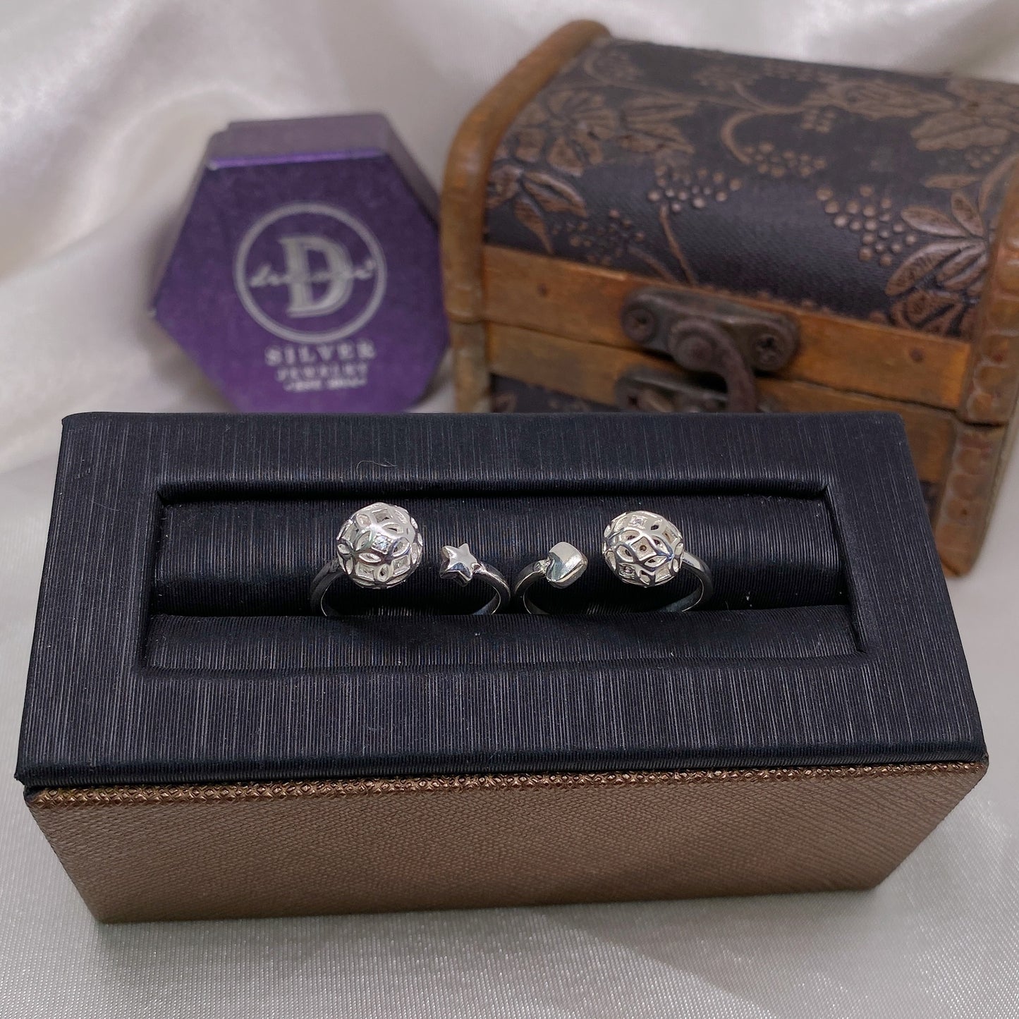 Nhẫn Freesize Trái Tim & Bi Đồng Tiền - Heart/Star & Coin Ball Silver Ring 380NT