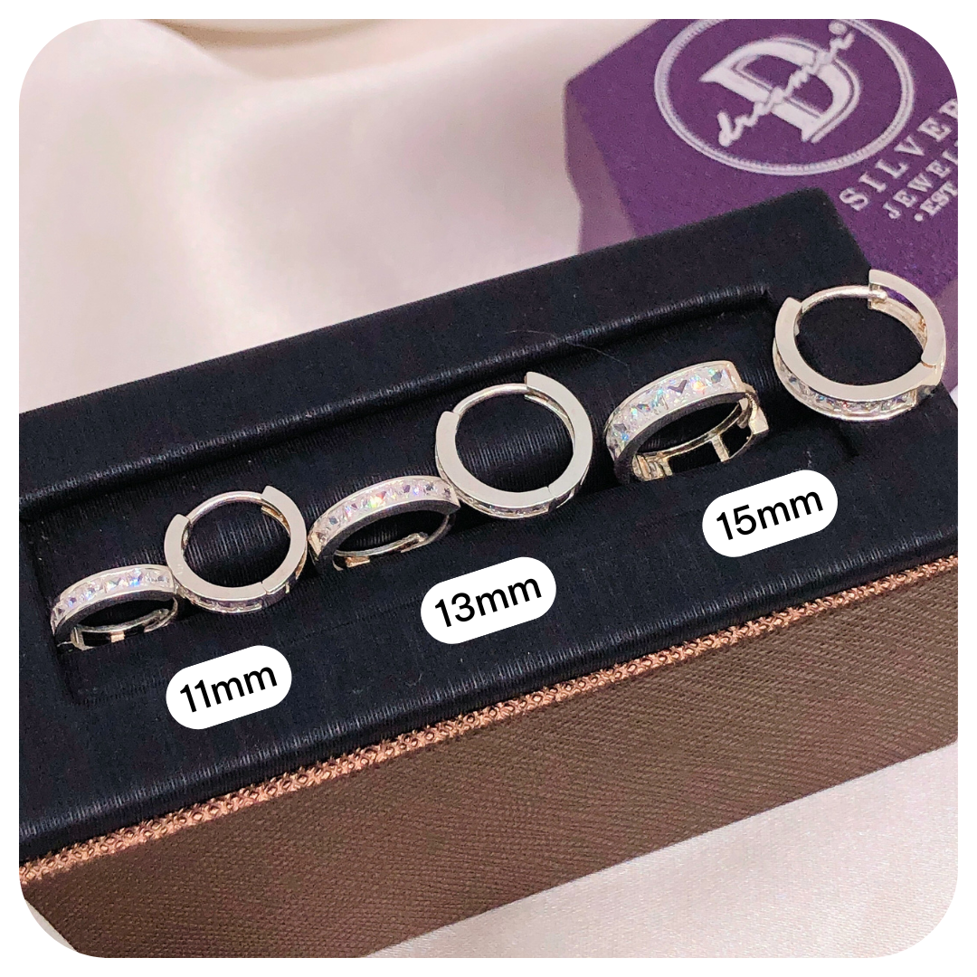 Bông Tai Khoen 1 Hàng Đá Vuông - Square Stone Line Hoops Earrings - DBT073