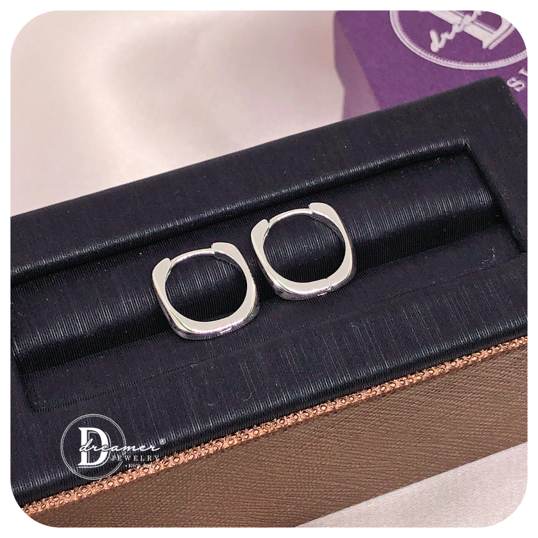 Bông Tai Khoen Vuông Góc Tròn Bản Trơn - Minimal Square Silver Hoops (13mm)
 - BT110