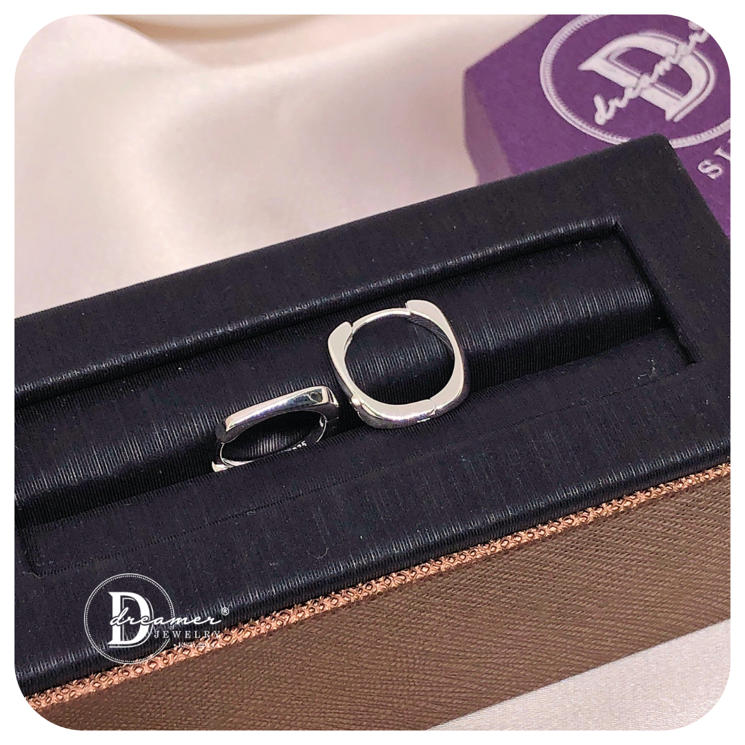 Bông Tai Khoen Vuông Góc Tròn Bản Trơn - Minimal Square Silver Hoops (13mm)
 - BT110