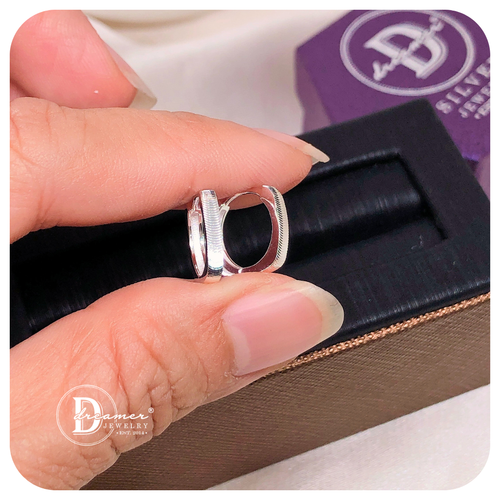 Bông Tai Khoen Vuông Bản Móc Máy - Minimal Square Silver Hoops (12mm)
 - BT111