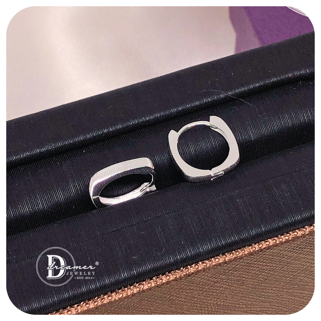 Bông Tai Khoen Vuông Bản Móc Máy - Minimal Square Silver Hoops (12mm)
 - BT111
