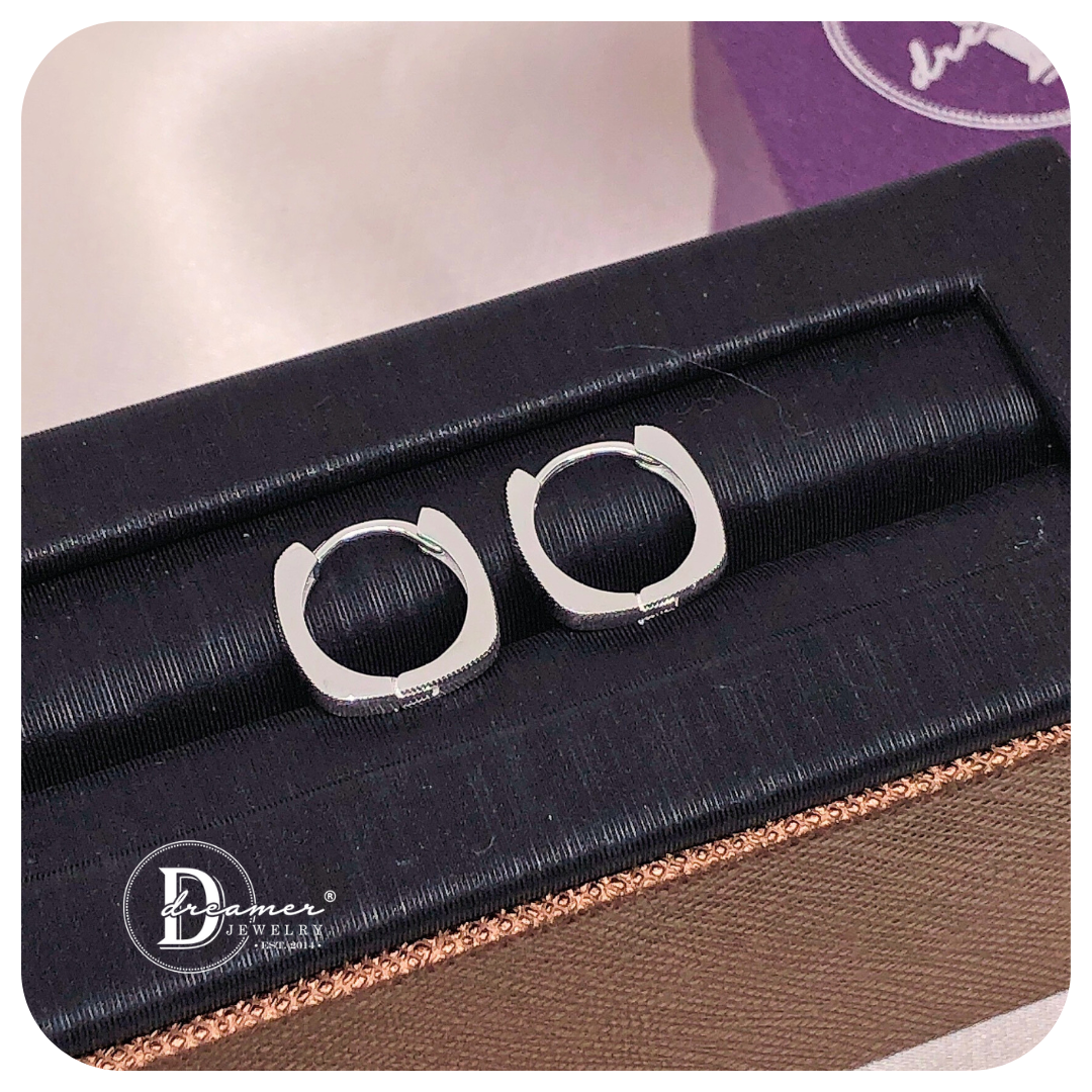 Bông Tai Khoen Vuông Bản Móc Máy - Minimal Square Silver Hoops (12mm)
 - BT111