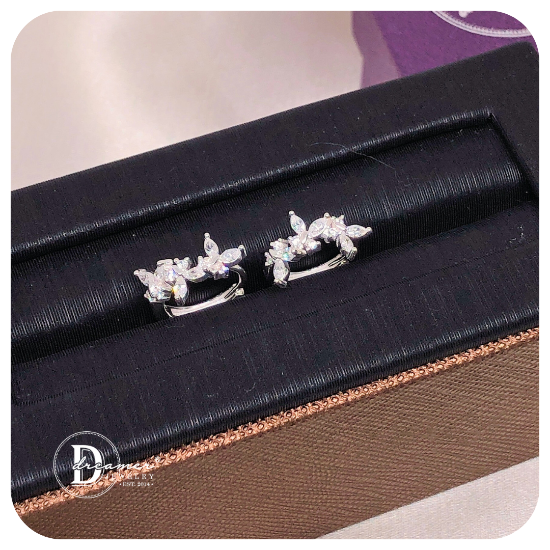 Bông Tai Khoen 3 Bướm Đính Đá Hạt Dưa - 3 Butterfly Silver Hoops - BT112