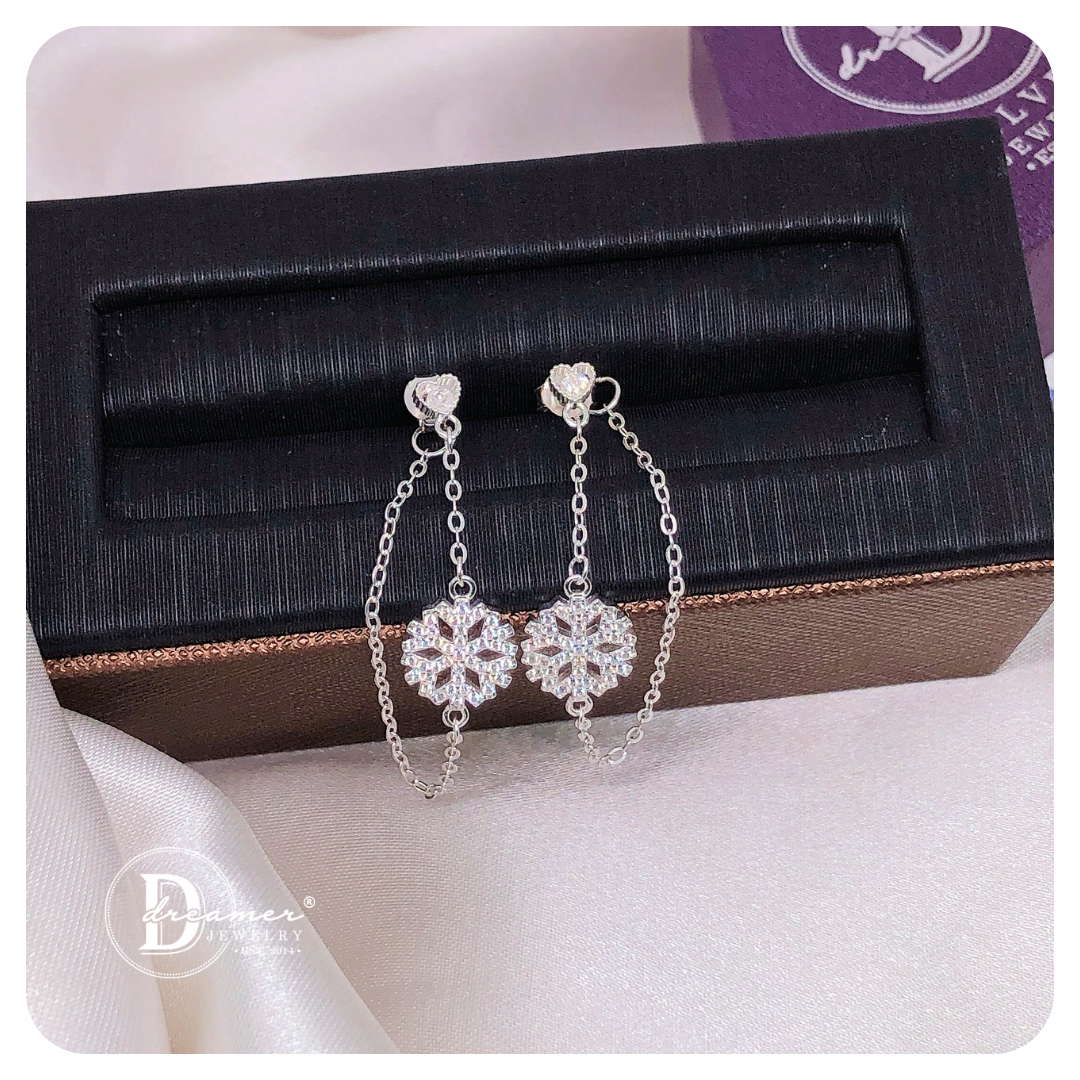 Bông Tai Tòn Ten Hoa Tuyết - Snowflake Dangling Silver Earrings - BT109