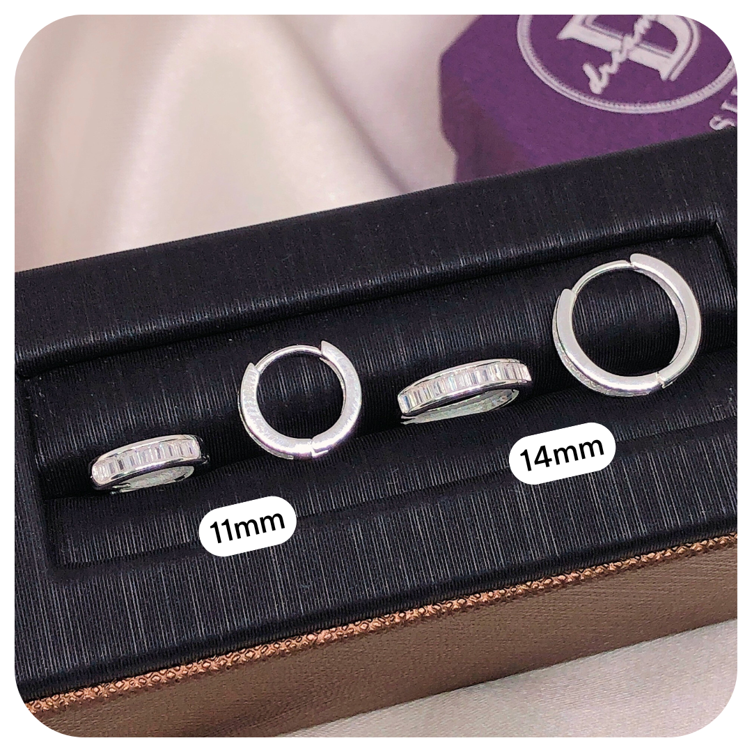 Bông Tai Khoen Tròn Bản Đính Đá Baguette - Baguette Stone Band Silver Hoops (11mm-14mm) - BT113