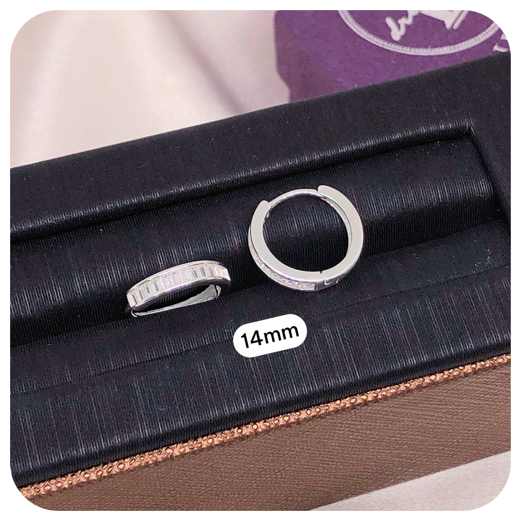 Bông Tai Khoen Tròn Bản Đính Đá Baguette - Baguette Stone Band Silver Hoops (11mm-14mm) - BT113