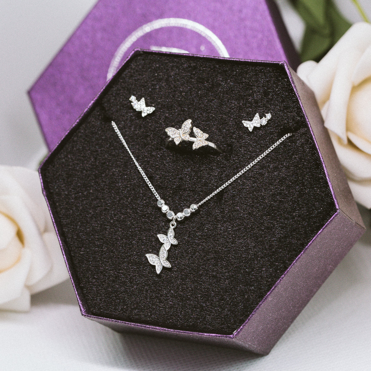 [Women's Day Gift] Bộ Trang Sức Bạc Cao Cấp 925 - Quà 20.10 - Bộ Trang Sức Bướm Đính đá