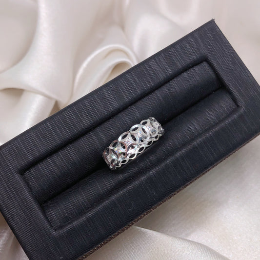 Nhẫn Kim Tiền Bản Móc Máy Đính 1 Viên Đá - Silver Ring 2659NH