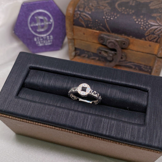 Nhẫn Kim Tiền - 1 Đồng Tiền đính đá bản xích móc máy - Lucky Coin Silver Ring 2745NH