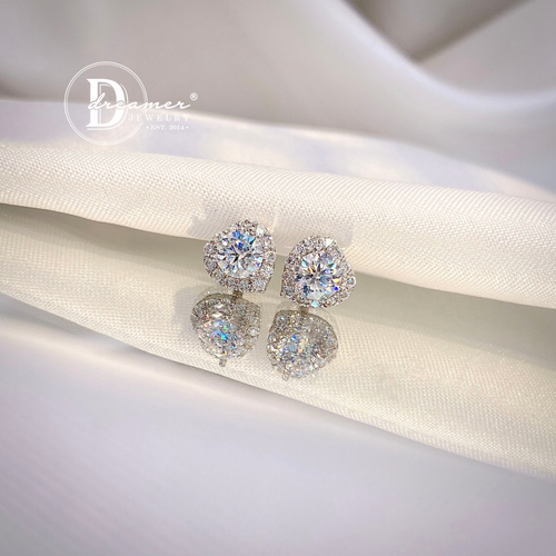 Bông Tai Bạc 950 Trái Tim Đá Moissanite Viên Chủ 4.5li - Heart Moissanite Silver Earrings (MBT043)