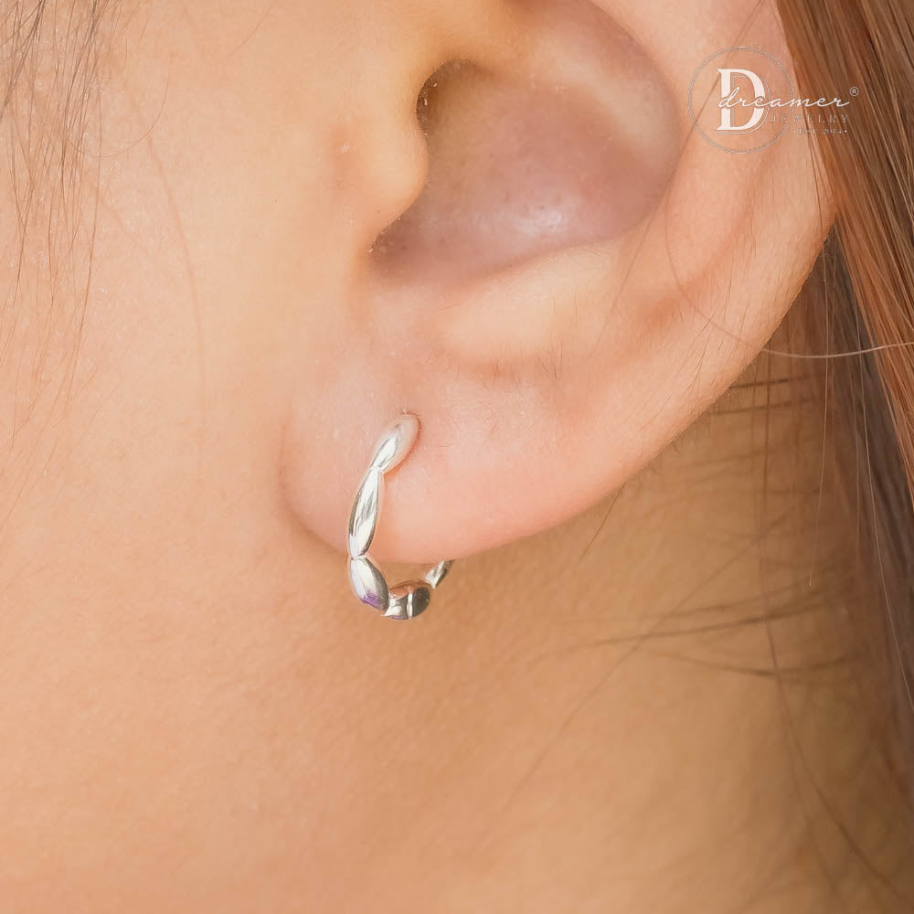 925 Sterling Silver Bamboo Segment Huggie Hoop Earrings