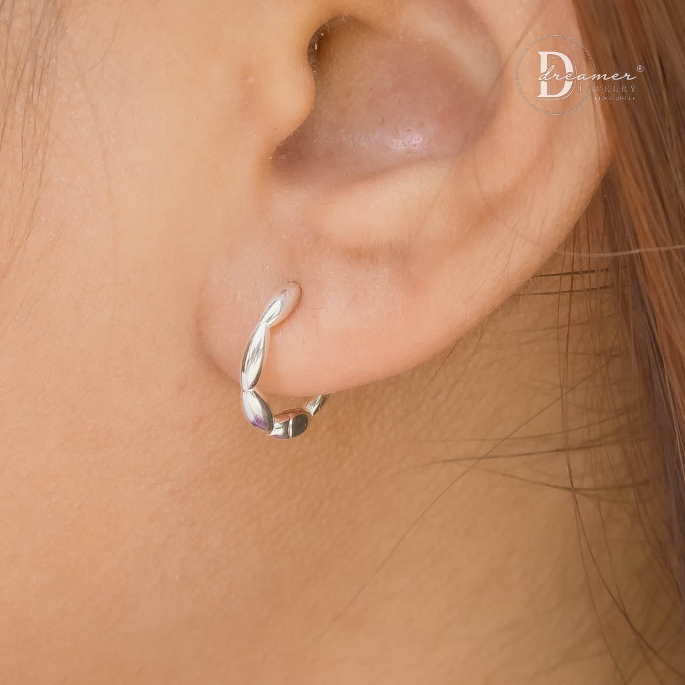 925 Sterling Silver Bamboo Segment Huggie Hoop Earrings