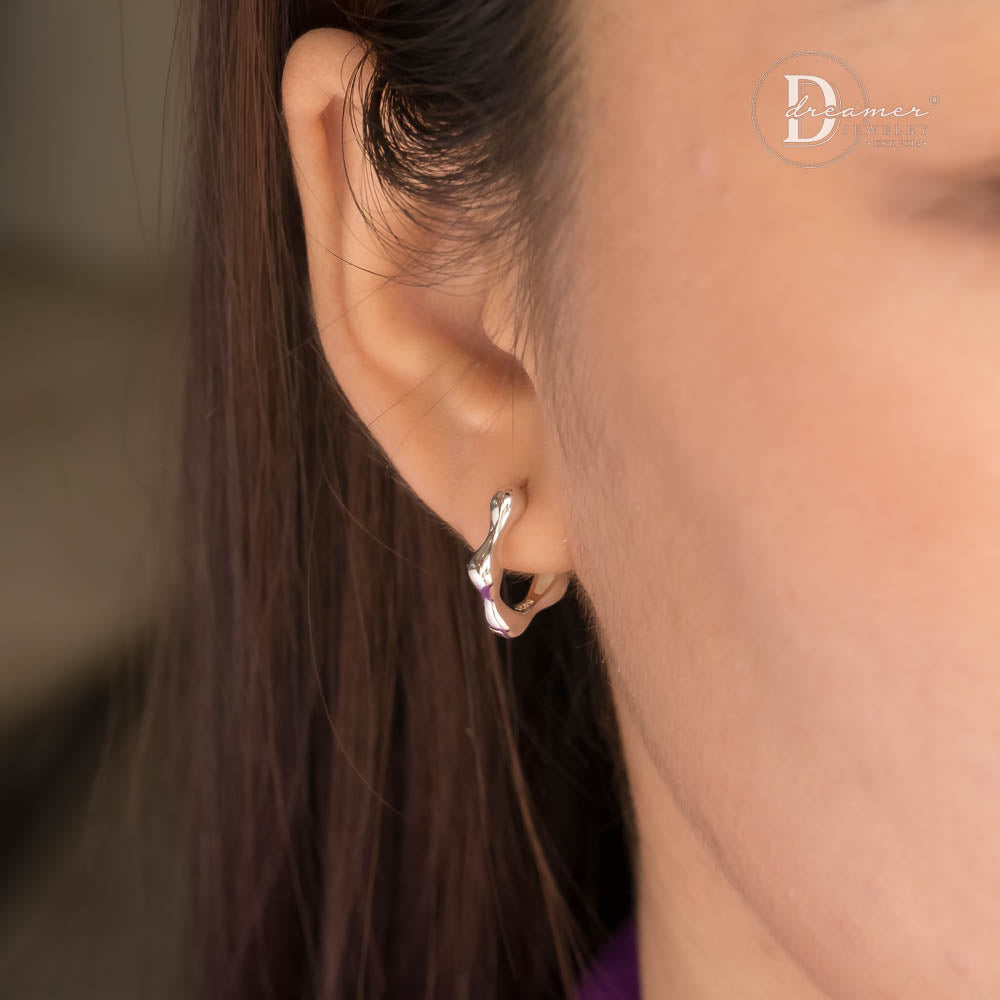 925 Sterling Silver Organic Molten Droplet Huggie Hoop Earrings