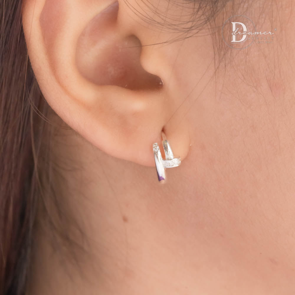 Bông Tai Bạc 925 Dáng Tròn Kiểu Cây Đinh Đính Đá CZ