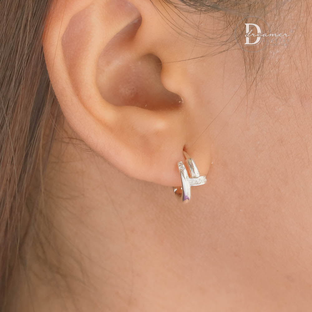 Bông Tai Bạc 925 Dáng Tròn Kiểu Cây Đinh Đính Đá CZ