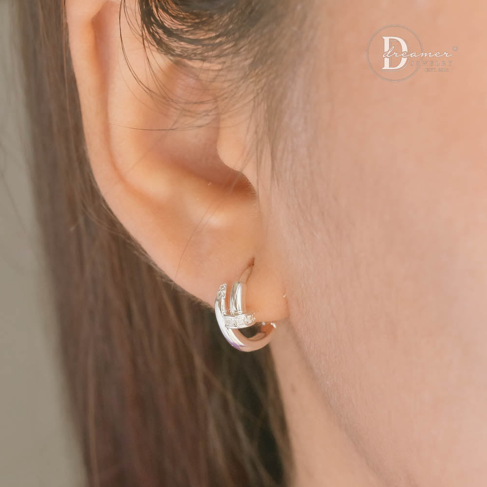 Bông Tai Bạc 925 Dáng Tròn Kiểu Cây Đinh Đính Đá CZ