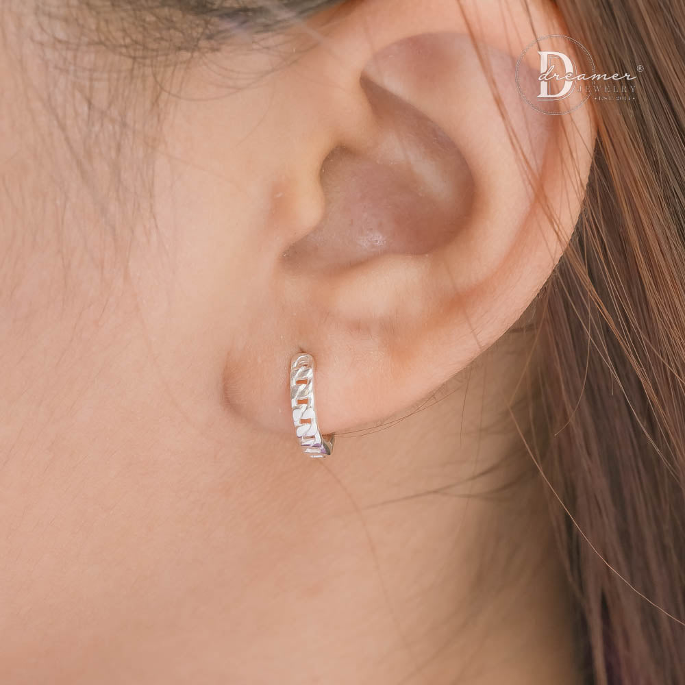 Bông Tai Bạc 925 Dáng Tròn Mắt Xích Chain Link Huggie Hoops