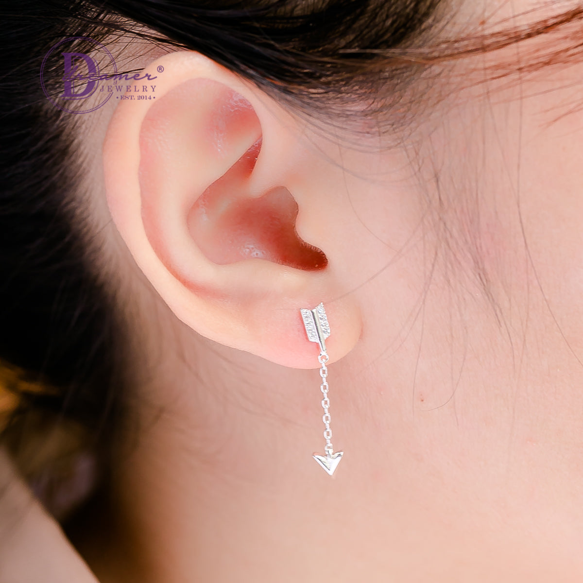 Bông Tai Tòn Ten Kiểu Mũi Tên Đính Đá Bạc 925 - Sparkling Arrow Dangling Earrings