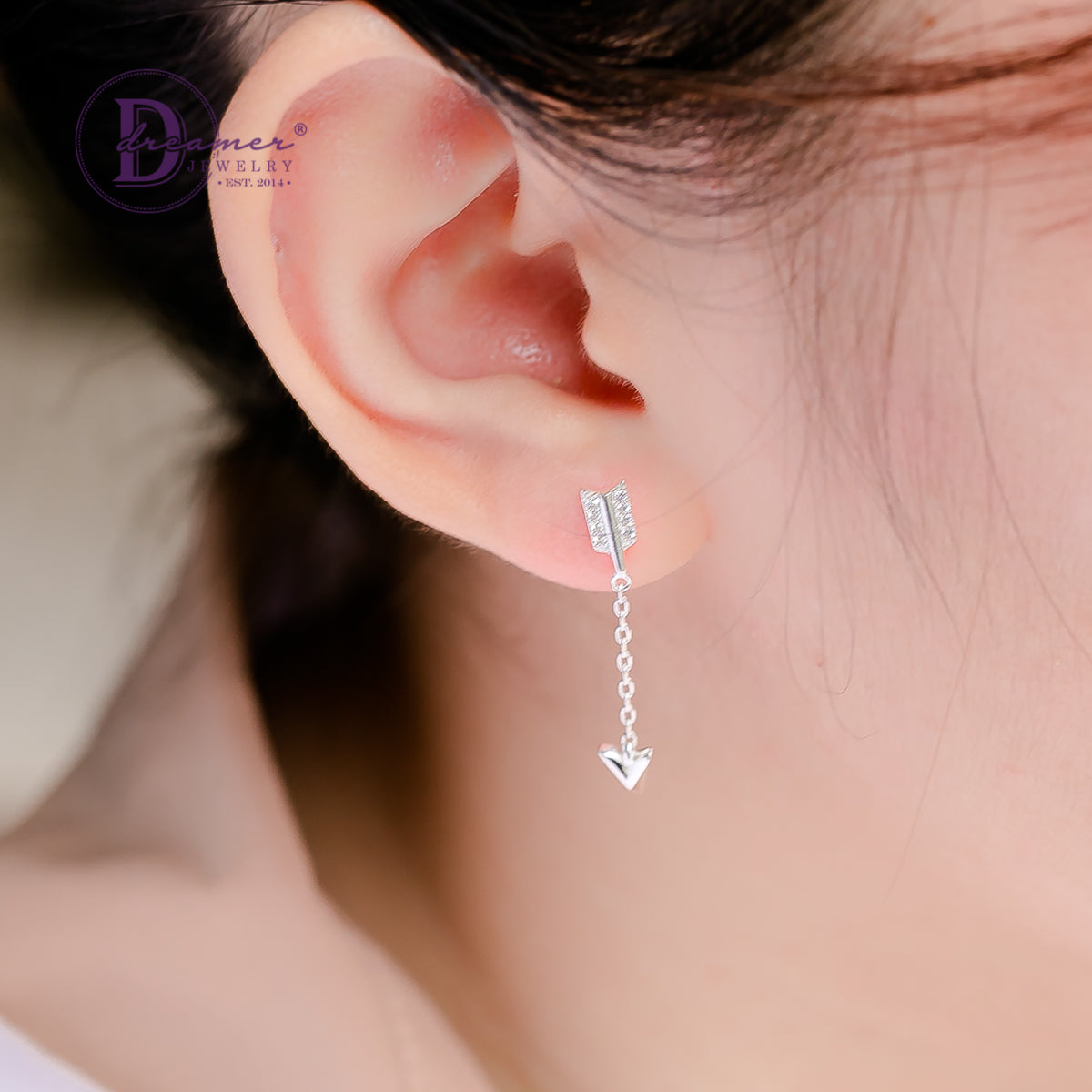 Bông Tai Tòn Ten Kiểu Mũi Tên Đính Đá Bạc 925 - Sparkling Arrow Dangling Earrings