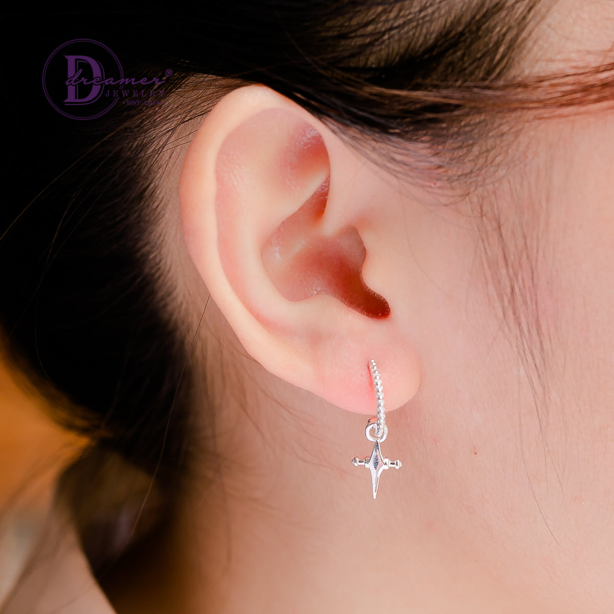 Bông Tai Bạc 925 Cá Tính Kiểu Thánh Giá - Royal Cross Cuff Silver Earrings- 066BTT