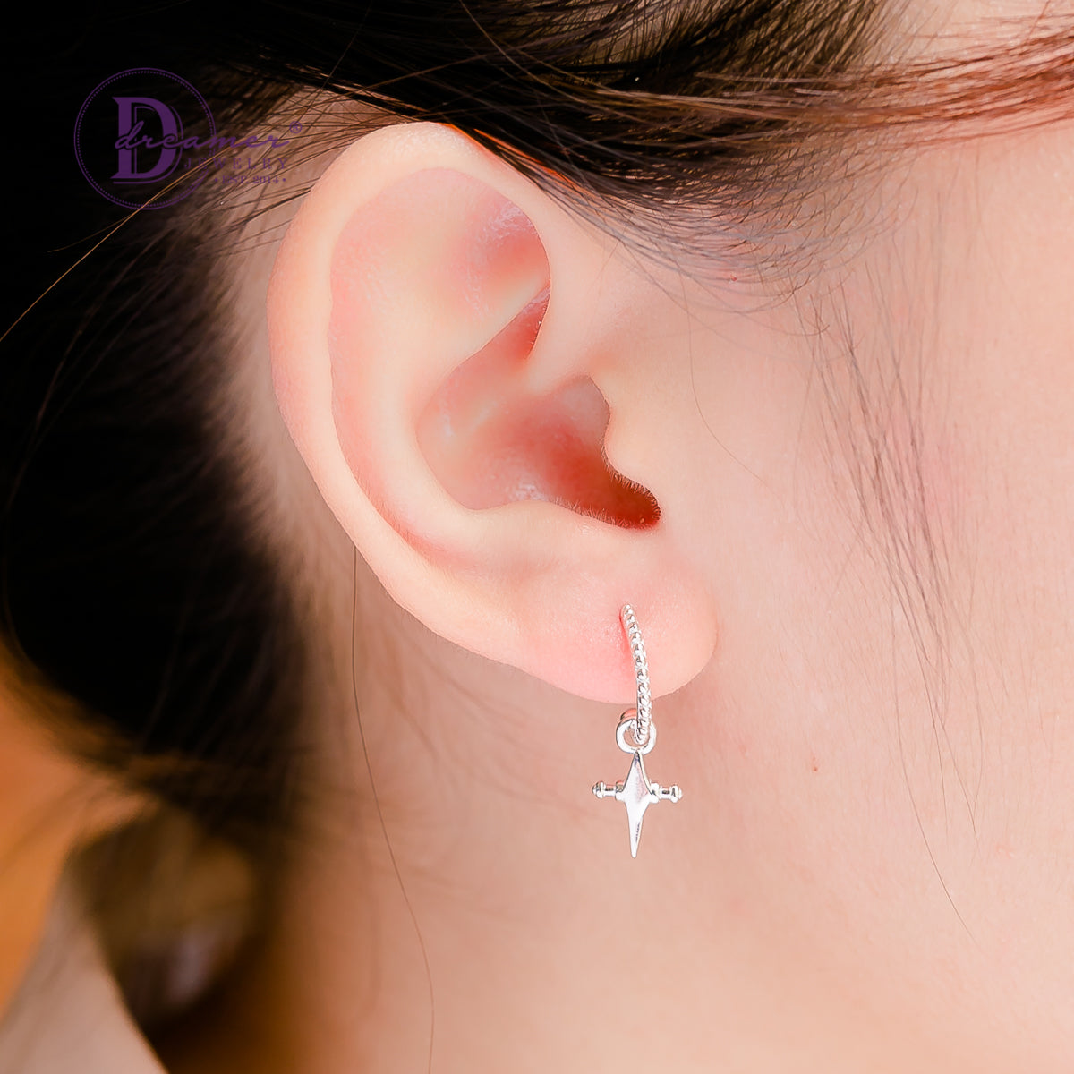 Bông Tai Bạc 925 Cá Tính Kiểu Thánh Giá - Royal Cross Cuff Silver Earrings- 066BTT