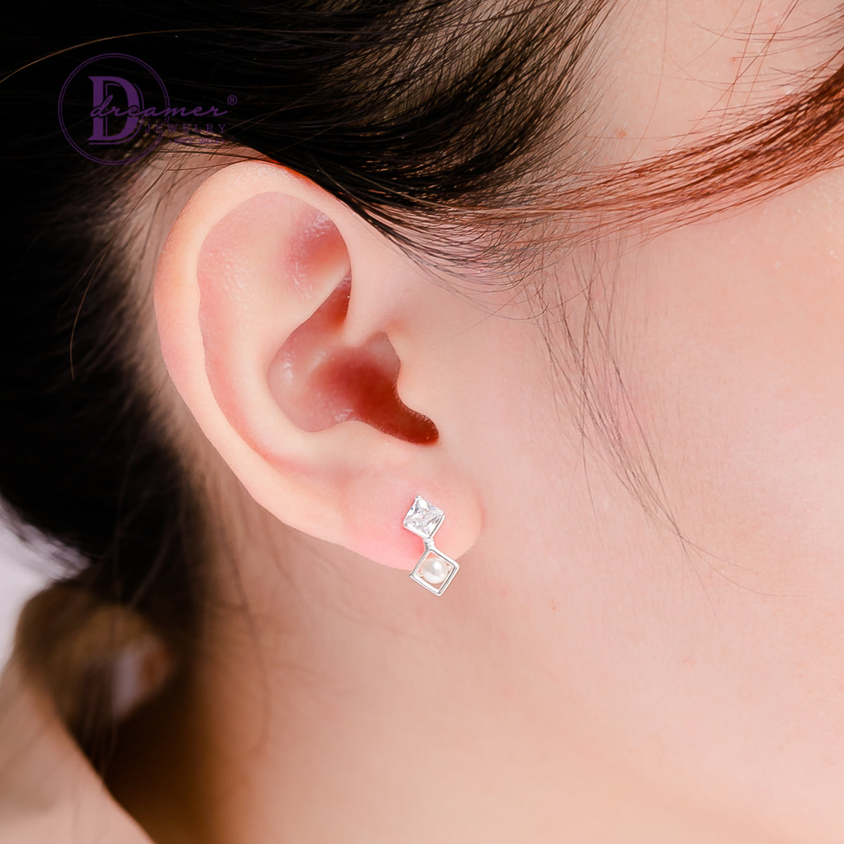 Bông Tai Ngọc Trai Kiểu Hình Thoi - Square Shape Pearl Silver Earrings - 2505BTH