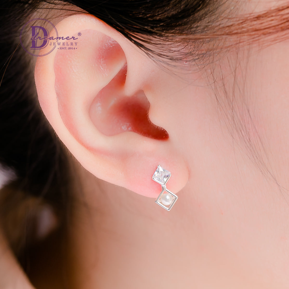 Bông Tai Ngọc Trai Kiểu Hình Thoi - Square Shape Pearl Silver Earrings - 2505BTH