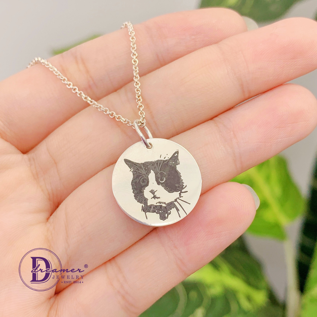 Dây Chuyền Bạc 925 Mặt Tròn Khắc Hình Thú Cưng / Theo Yêu Cầu