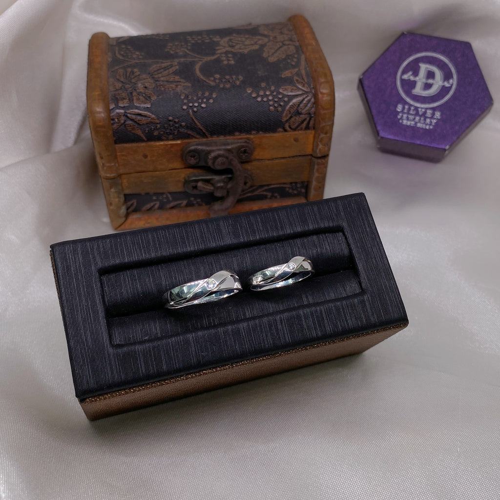 Nhẫn Đôi Bản Chéo 1 Viên Đá - Couple Rings N006