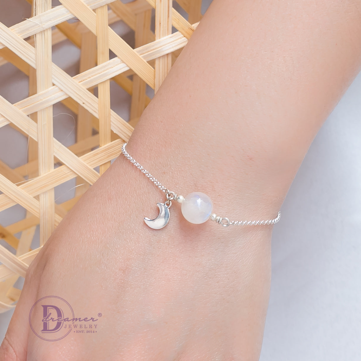 Lắc Tay Bạc 925 Đá Moonstone Kèm Chuông - Moonstone Gemstone Sterling Silver Bracelet