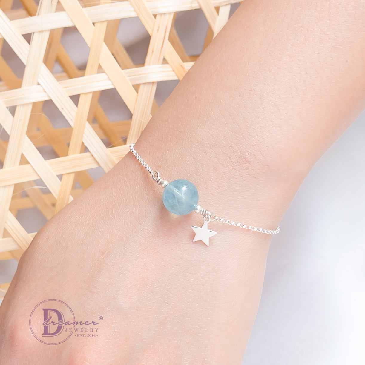 Lắc Tay Bạc 925 Đá Aquamarine Charm Ngôi Sao - Gemstone Sterling Silver Bracelet