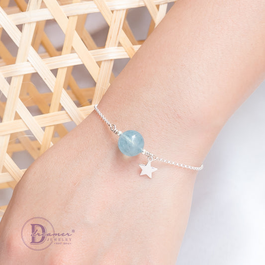 Lắc Tay Bạc 925 Đá Aquamarine Charm Ngôi Sao - Gemstone Sterling Silver Bracelet