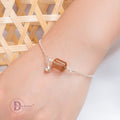 Lắc Tay Bạc 925 Lu Thống Đá Thạch Anh Tóc Nâu Đỏ Kèm Chuông - Quartz Gemstone Sterling Silver Bracelet