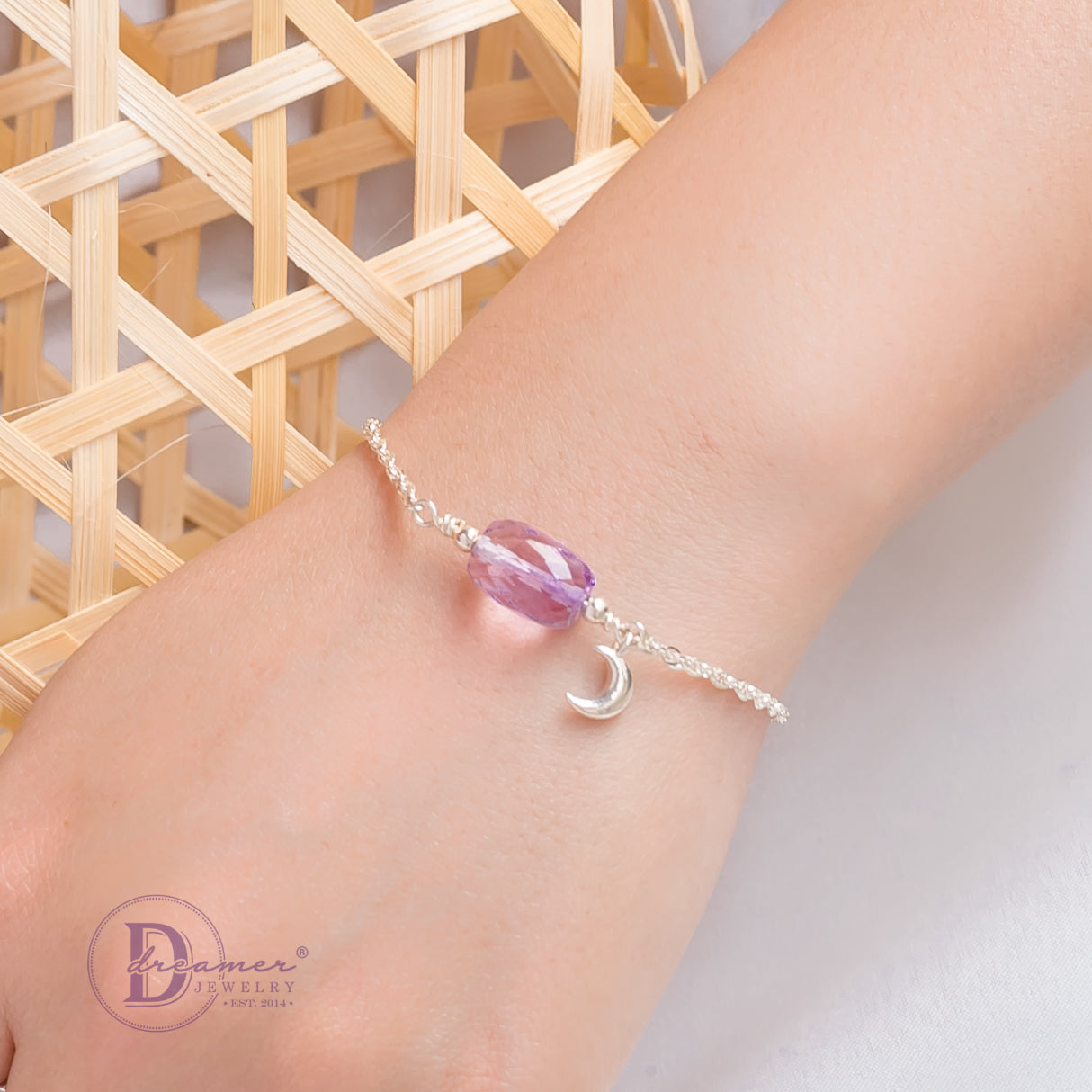 Lắc Tay Bạc 925 Đá Thạch Anh Tím & Charm Mặt Trăng - Amethyst Gemstone Sterling Silver Bracelet