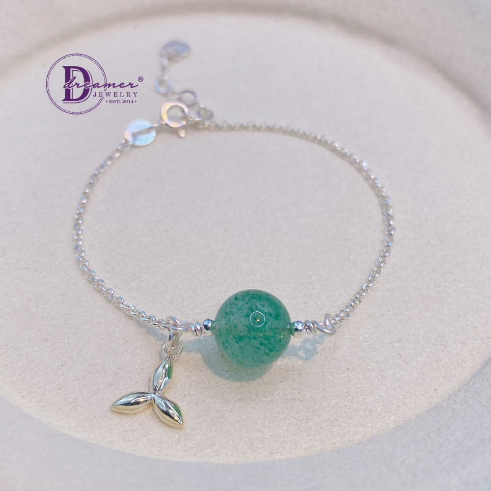 Natural Green Strawberry Quartz 925 Silver Chain Bracelet