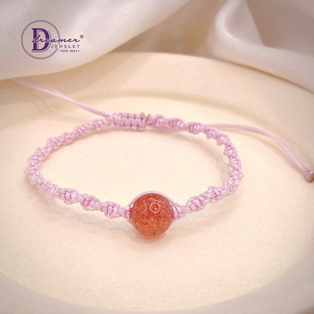 Handmade Braided String Pink Strawberry Quartz Bracelet