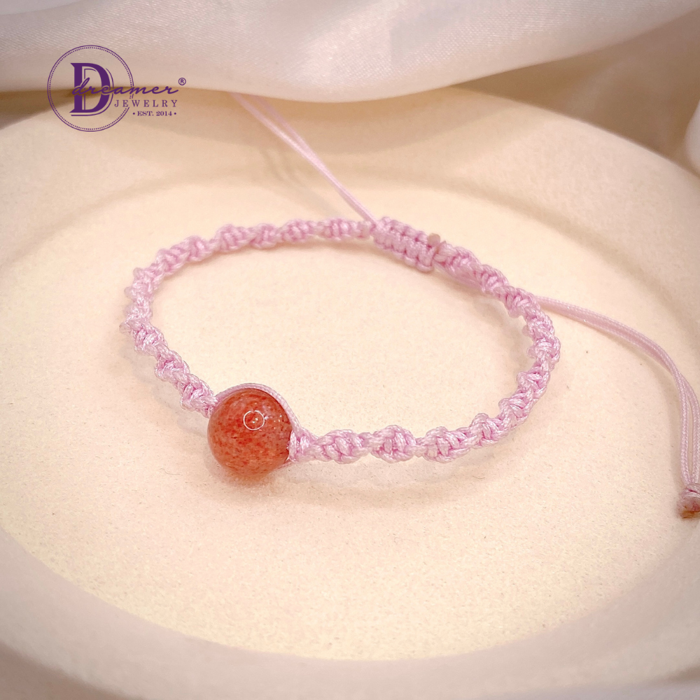 Handmade Braided String Pink Strawberry Quartz Bracelet