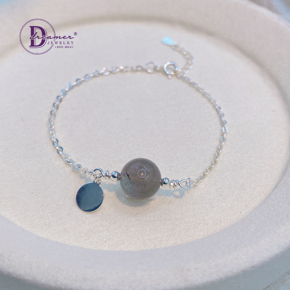 Minimalist Natural Labradorite 925 Silver Chain Bracelet
