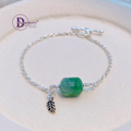 Natural Jadeite Lu Thong Barrel 925 Silver Toggle Bracelet