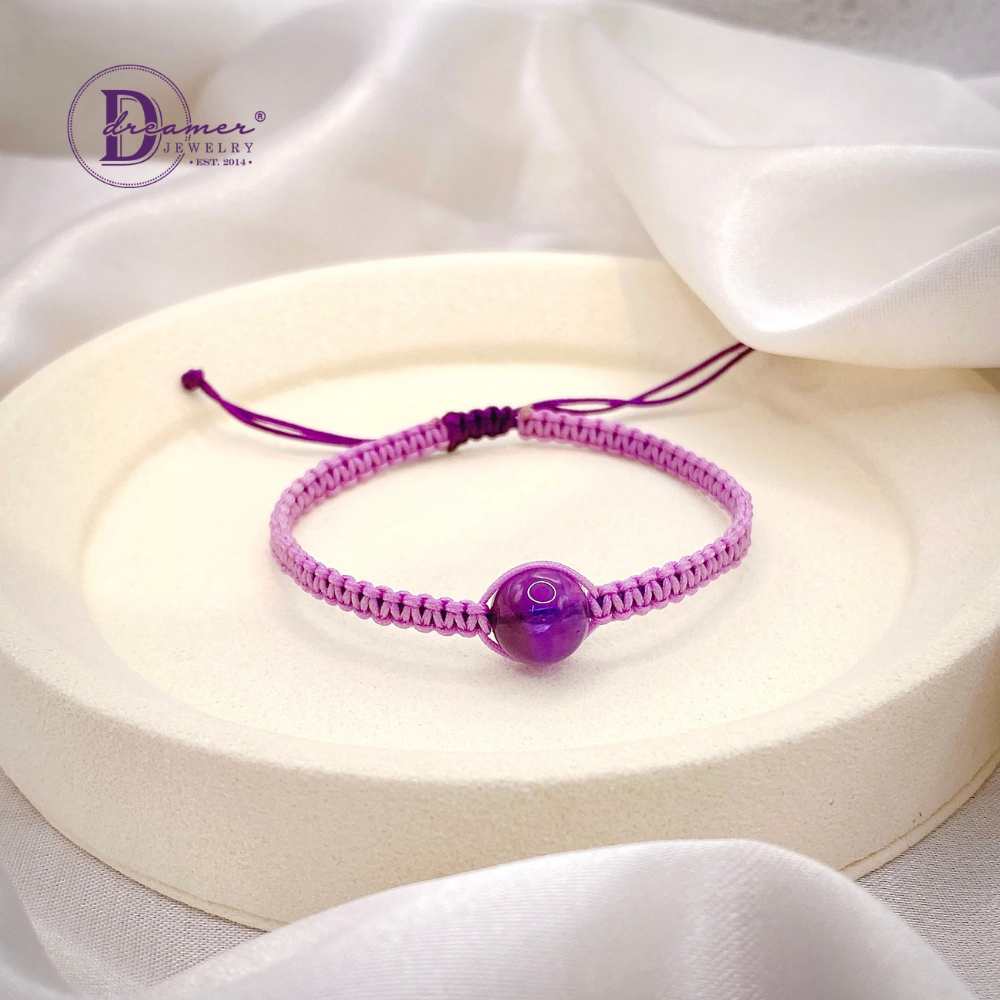 Handmade Braided String Amethyst Gemstone Bracelet