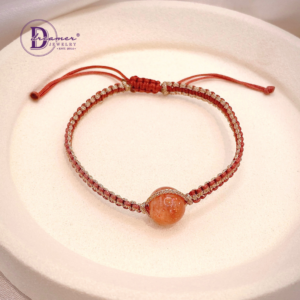 Handmade Braided String Sunstone Gemstone Bracelet