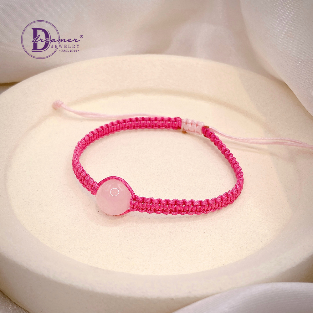 Handmade Braided String Rose Quartz Gemstone Bracelet