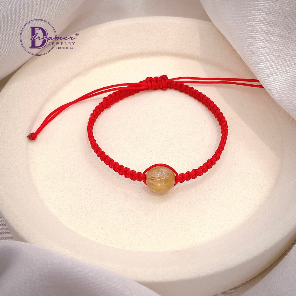 Handmade Braided String Golden Rutilated Quartz Bracelet