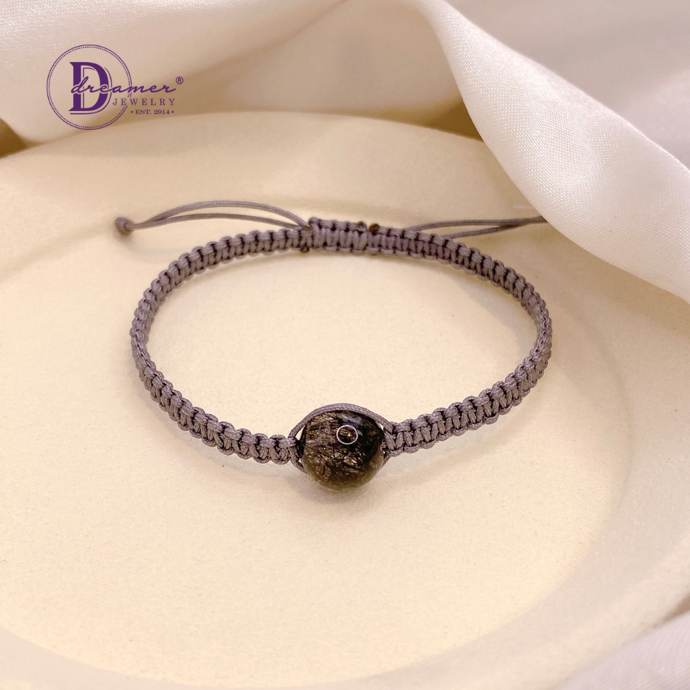 Handmade Braided String Black Rutilated Quartz Bracelet