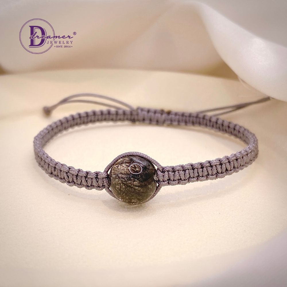 Handmade Braided String Black Rutilated Quartz Bracelet