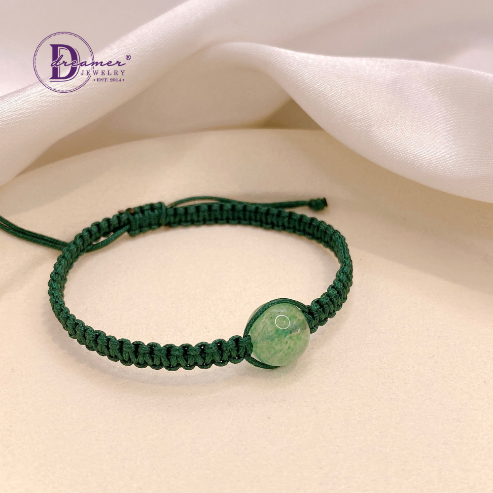 Handmade Braided String Green Strawberry Quartz Bracelet