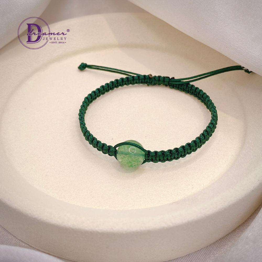 Handmade Braided String Green Strawberry Quartz Bracelet
